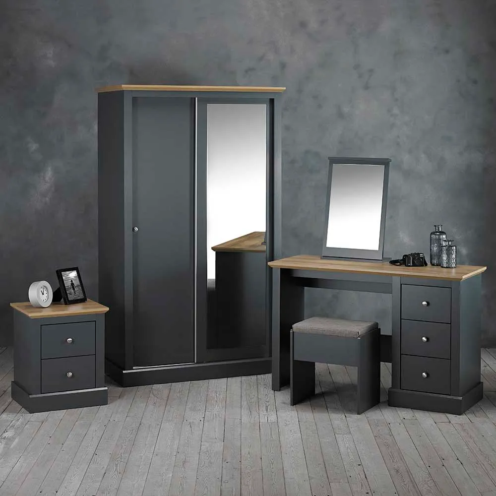 Devon 2 Door Sliding Mirror Wardrobe - Grey, Charcoal