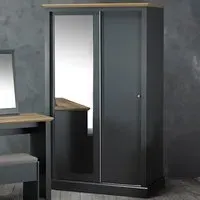 Devon 2 Door Sliding Mirror Wardrobe - Grey, Charcoal