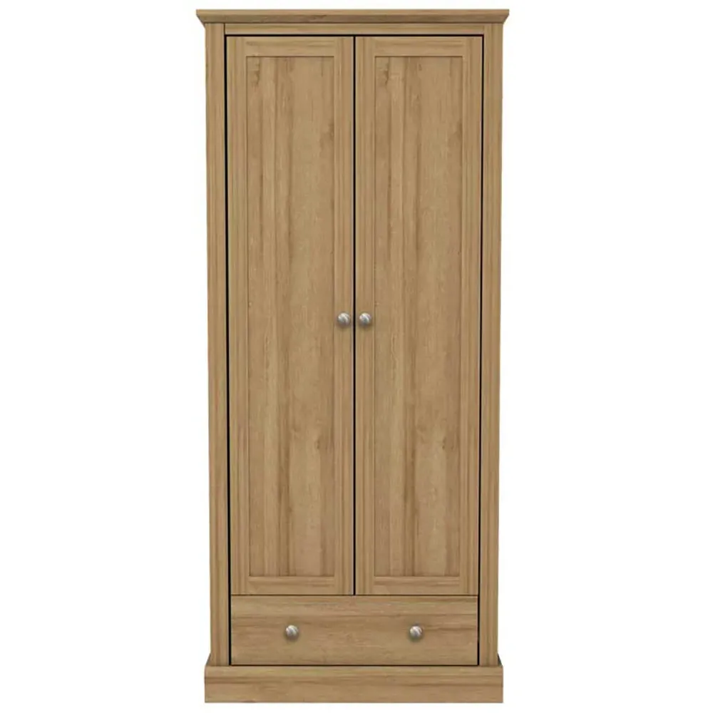Devon 2 Door Wardrobe with Drawer - Brown, Oak Effect