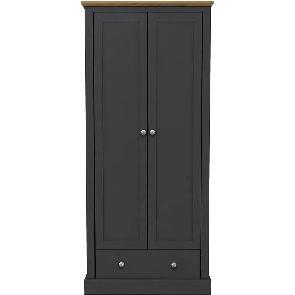 Devon 2 Door Wardrobe with Drawer - Charcoal, Oak Effect