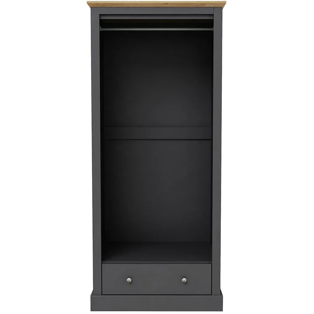 Devon 2 Door Wardrobe with Drawer - Charcoal, Oak Effect