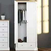 Devon 2 Door Wardrobe with Drawer - White