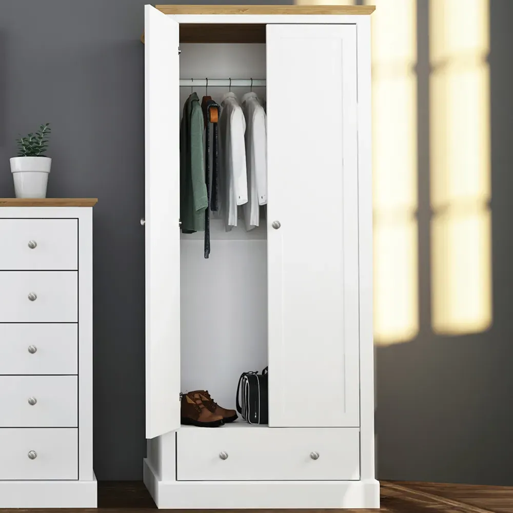 Devon 2 Door Wardrobe with Drawer - White