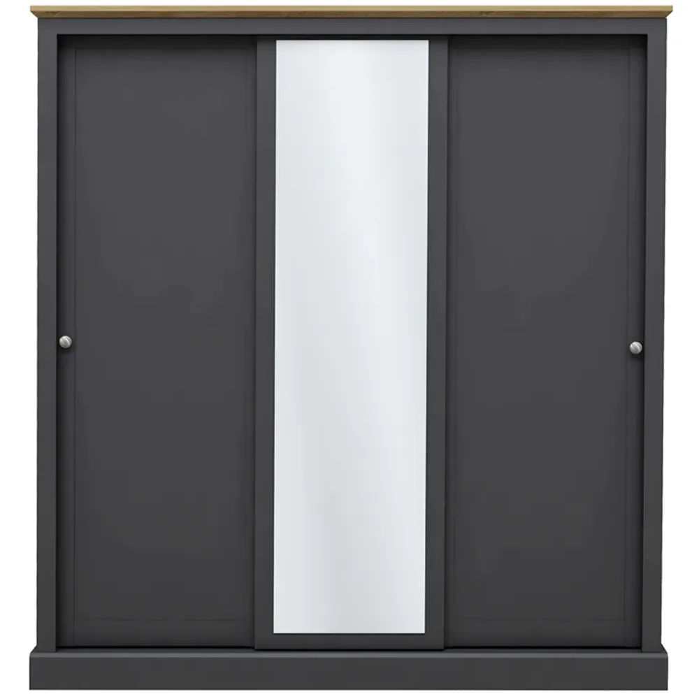 Devon 3-Door Sliding Wardrobe - Grey, Charcoal