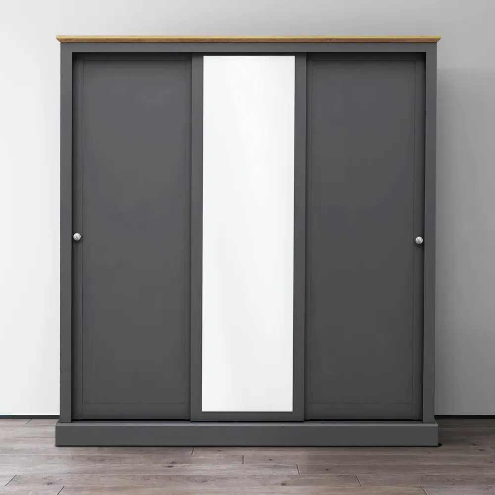 Devon 3-Door Sliding Wardrobe - Grey, Charcoal