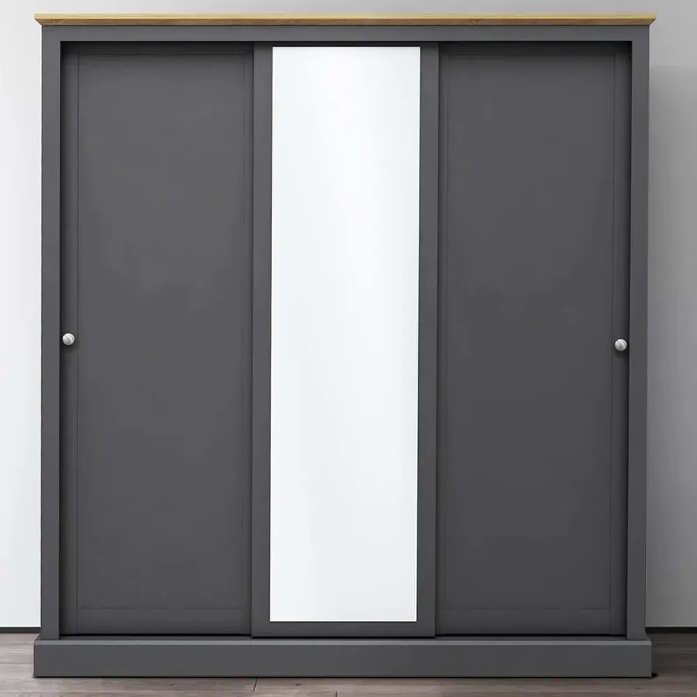 Devon 3-Door Sliding Wardrobe - Grey, Charcoal image