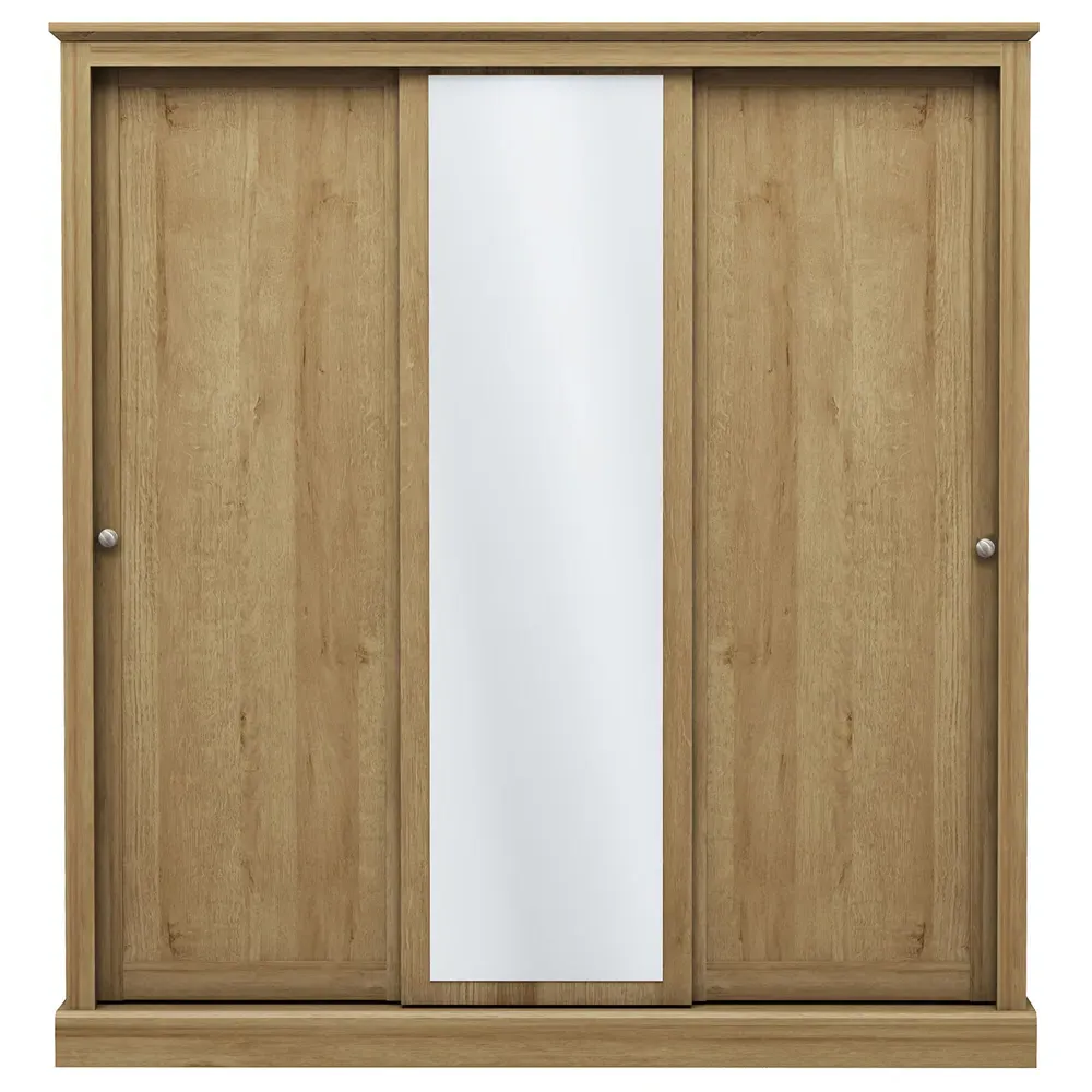 Devon 3-Door Sliding Wardrobe with Mirror - Brown, Oak Effect