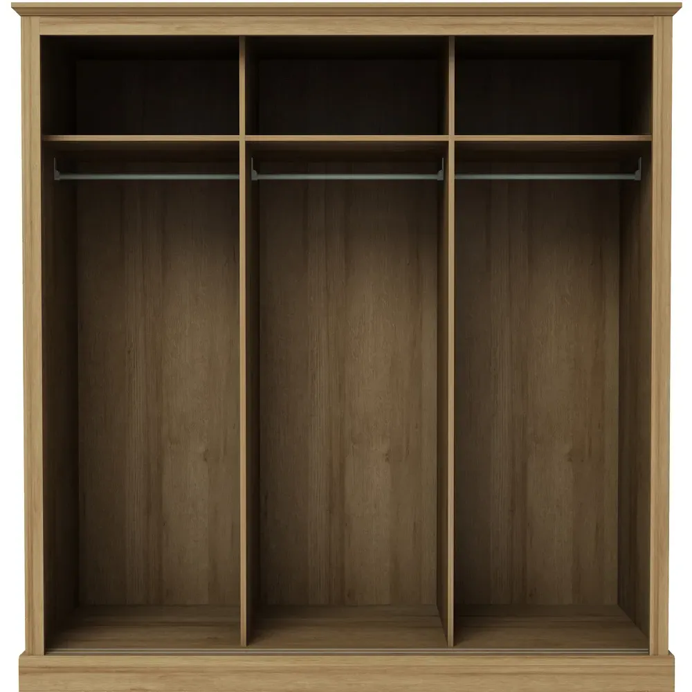 Devon 3-Door Sliding Wardrobe with Mirror - Brown, Oak Effect