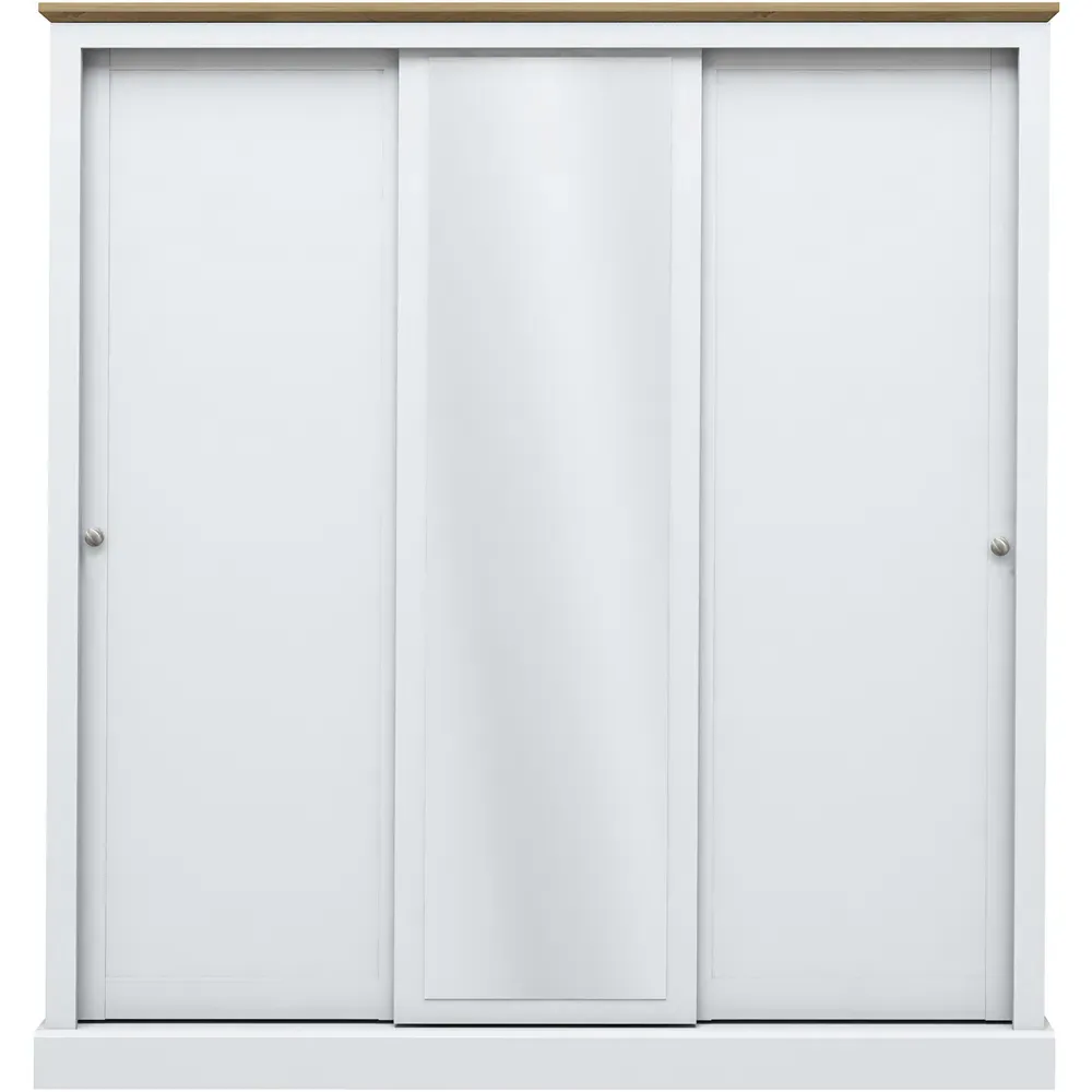 Devon 3-Door Sliding Wardrobe with Mirror - White, Oak Effect