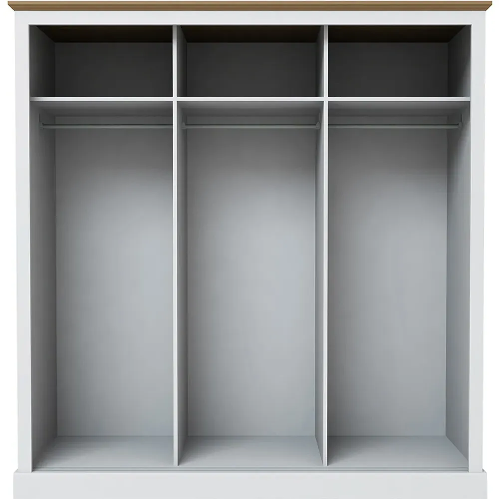 Devon 3-Door Sliding Wardrobe with Mirror - White, Oak Effect
