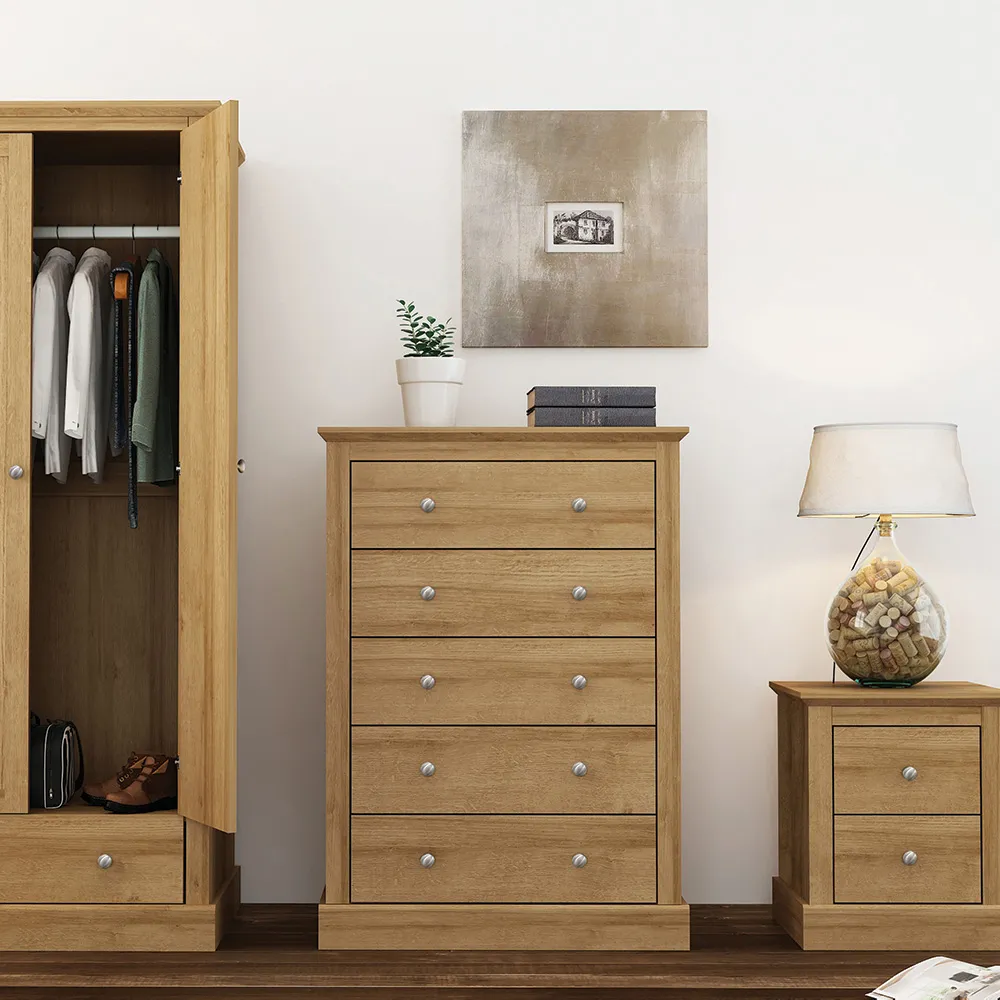 Devon 5 Drawer Chest of Drawers - Brown, Oak