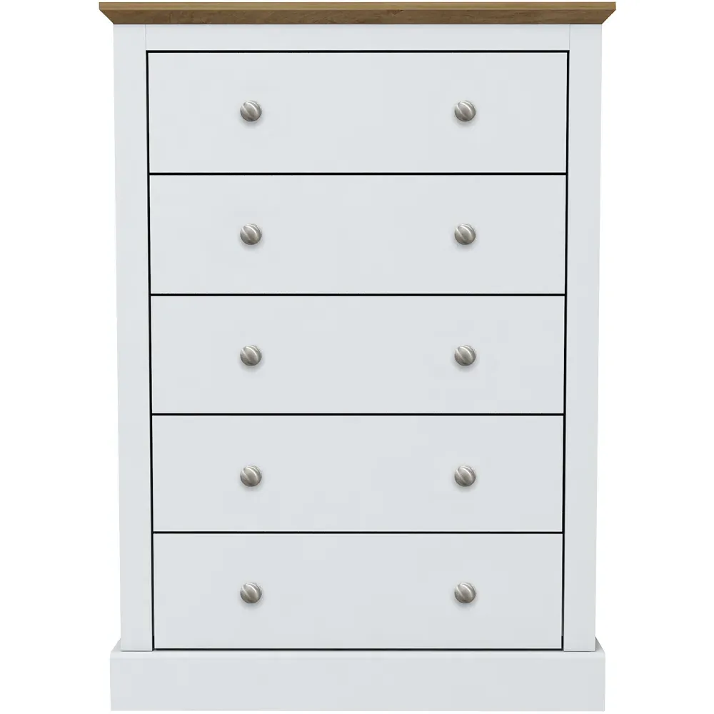 Devon 5 Drawer Chest of Drawers - White