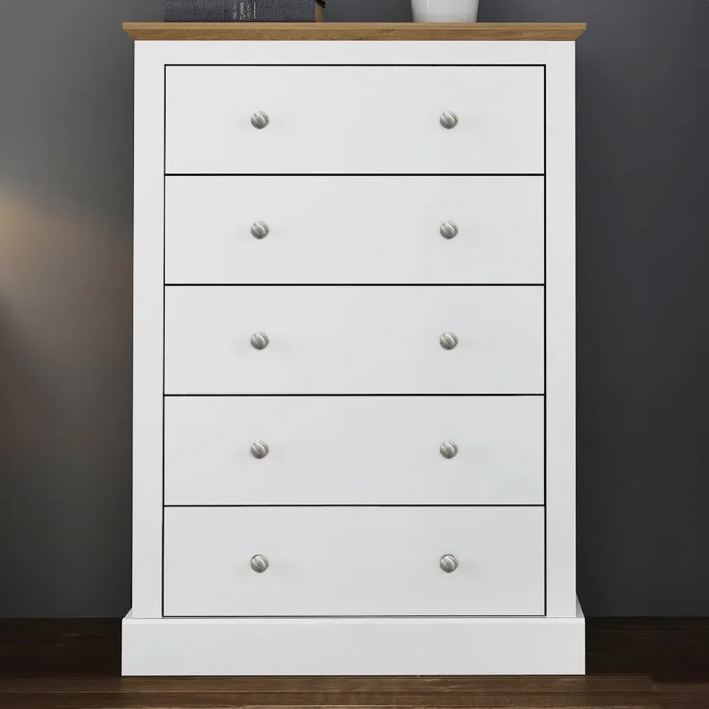 Devon 5 Drawer Chest of Drawers - White image