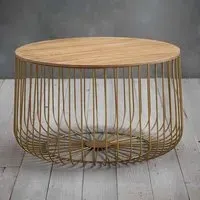 Enzo Large Cage Table with Storage - Oak, Gold