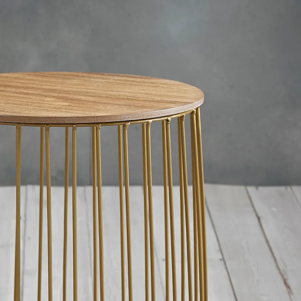 Enzo Small Cage Table with Storage - Oak, Gold