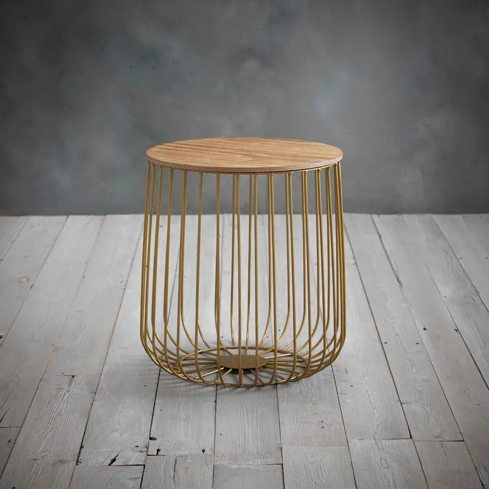 Enzo Small Cage Table with Storage - Oak, Gold