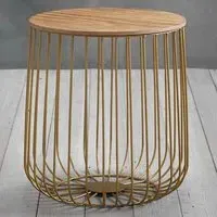 Enzo Small Cage Table with Storage - Oak, Gold