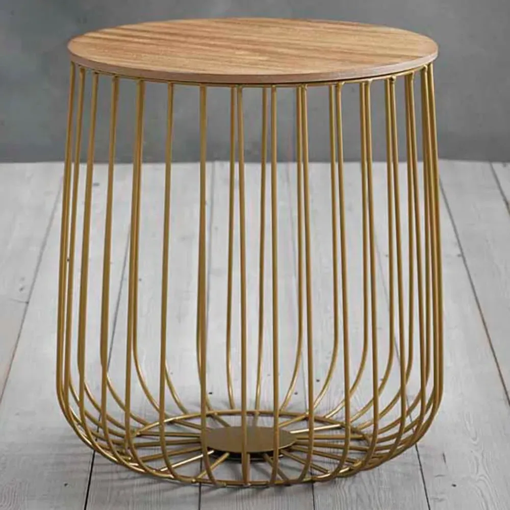 Enzo Small Cage Table with Storage - Oak, Gold image