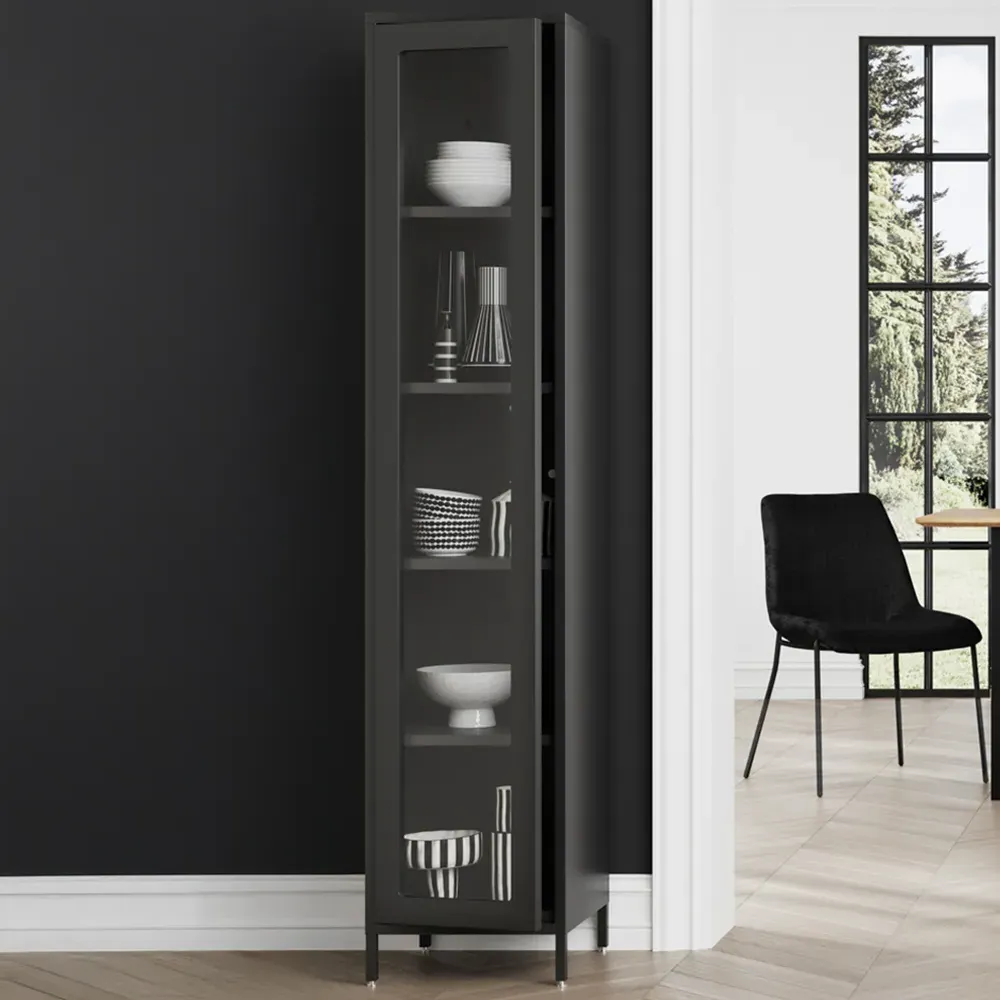 Frank Single Door Glass Display Cabinet - Black image