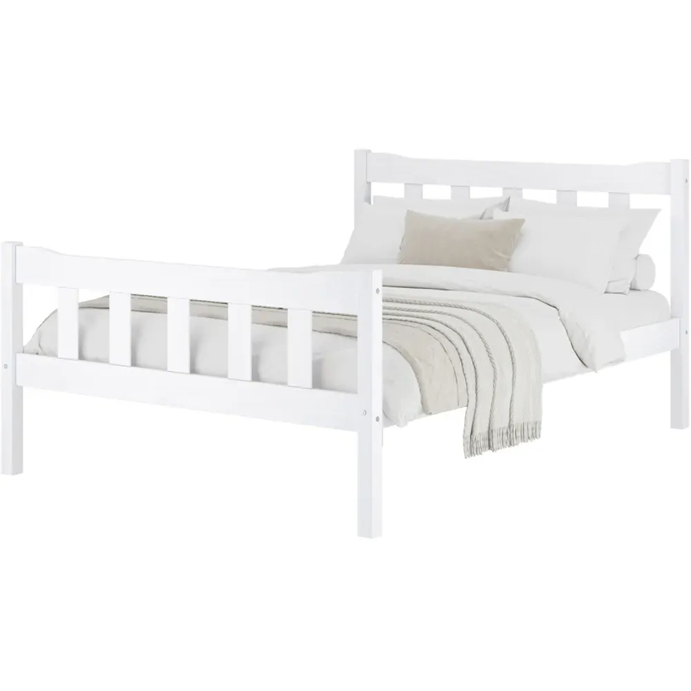 Havana King Size Bed Frame - White, Pine