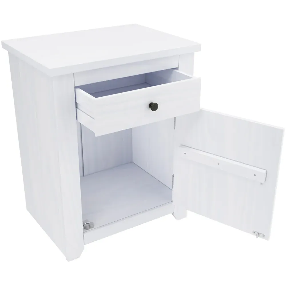 Havana Single Door Bedside Cabinet - White, Pine