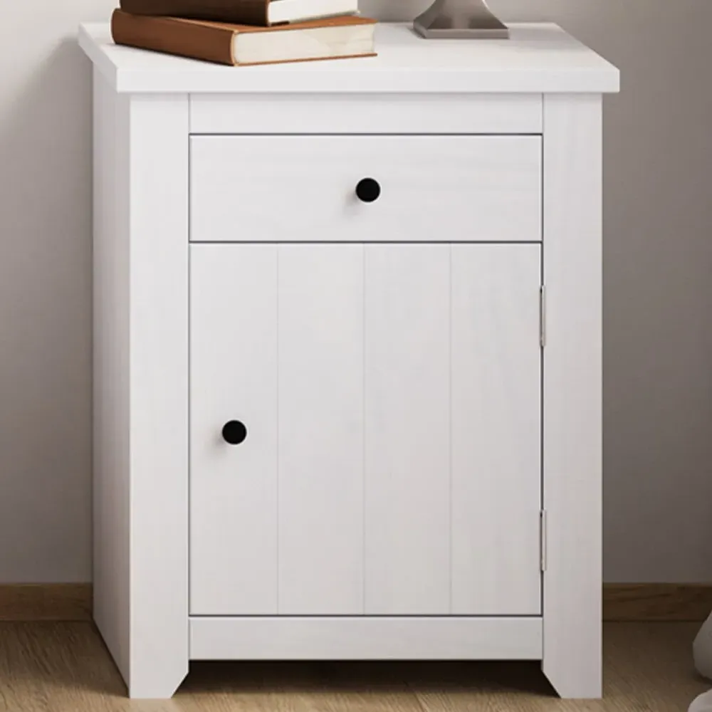 Havana Single Door Bedside Cabinet - White, Pine