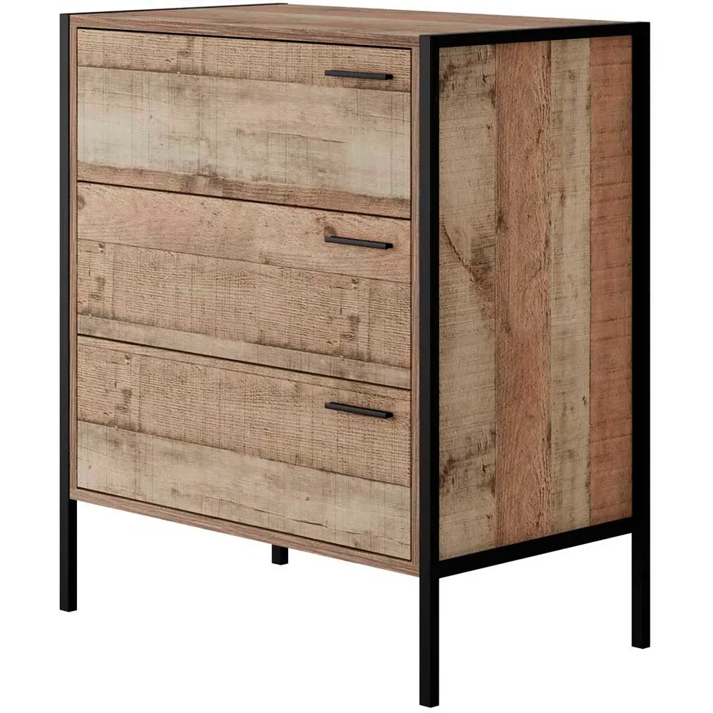 Hoxton 3 Drawer Chest of Drawers - Brown, Oak Effect