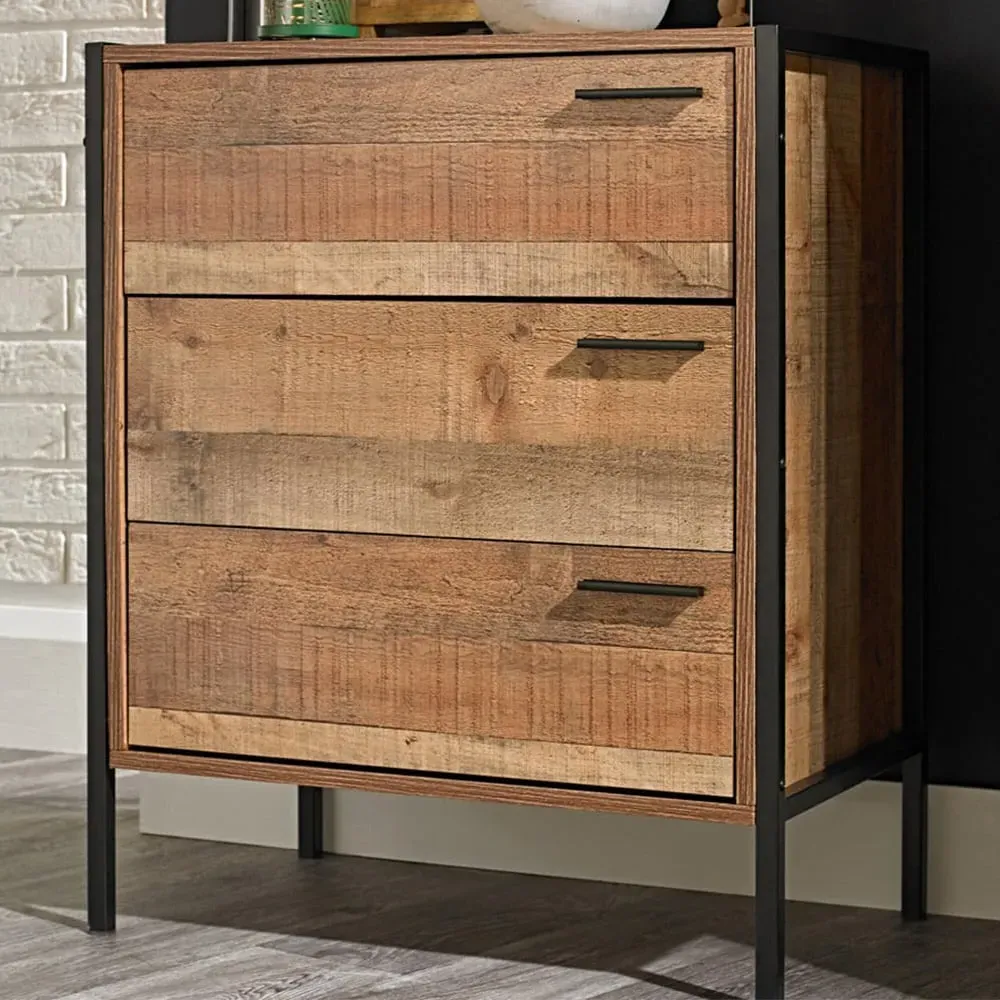Hoxton 3 Drawer Chest of Drawers - Brown, Oak Effect image