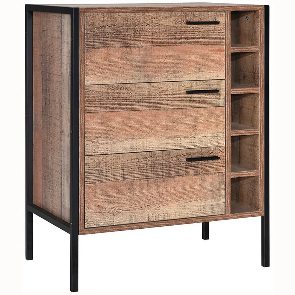 Hoxton 3 Drawer Wine Cabinet with Storage - Brown