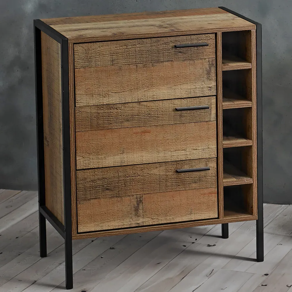Hoxton 3 Drawer Wine Cabinet with Storage - Brown image