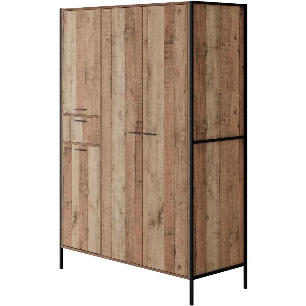 Hoxton 4 Door Wardrobe with Drawer - Brown, Oak Effect