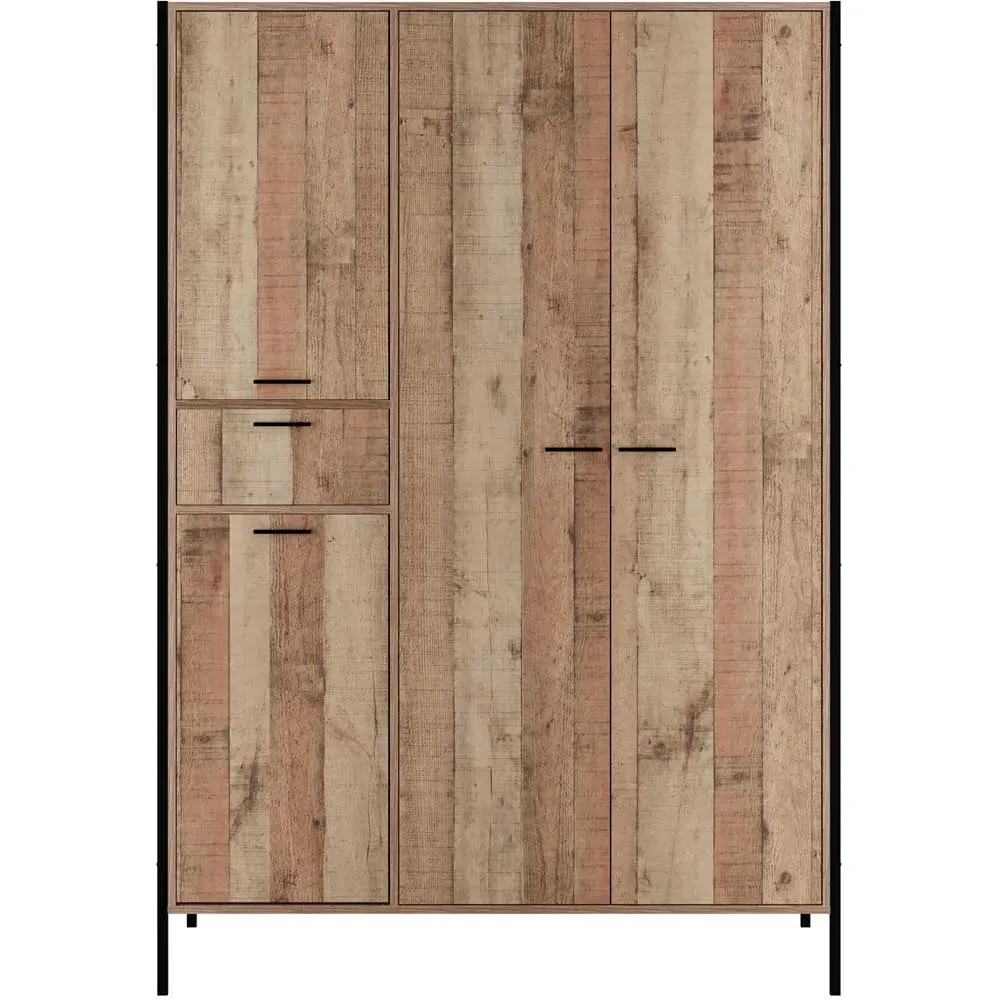 Hoxton 4 Door Wardrobe with Drawer - Brown, Oak Effect