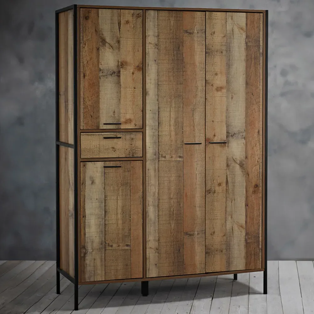 Hoxton 4 Door Wardrobe with Drawer - Brown, Oak Effect