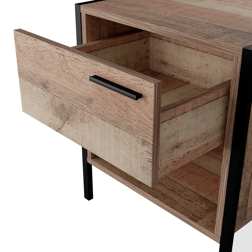Hoxton Bedside Table with Drawer - Brown, Oak Effect