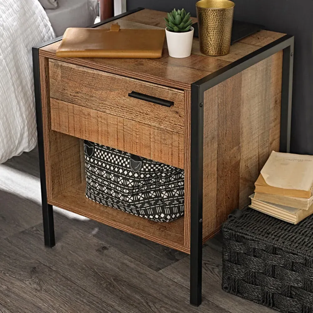 Hoxton Bedside Table with Drawer - Brown, Oak Effect