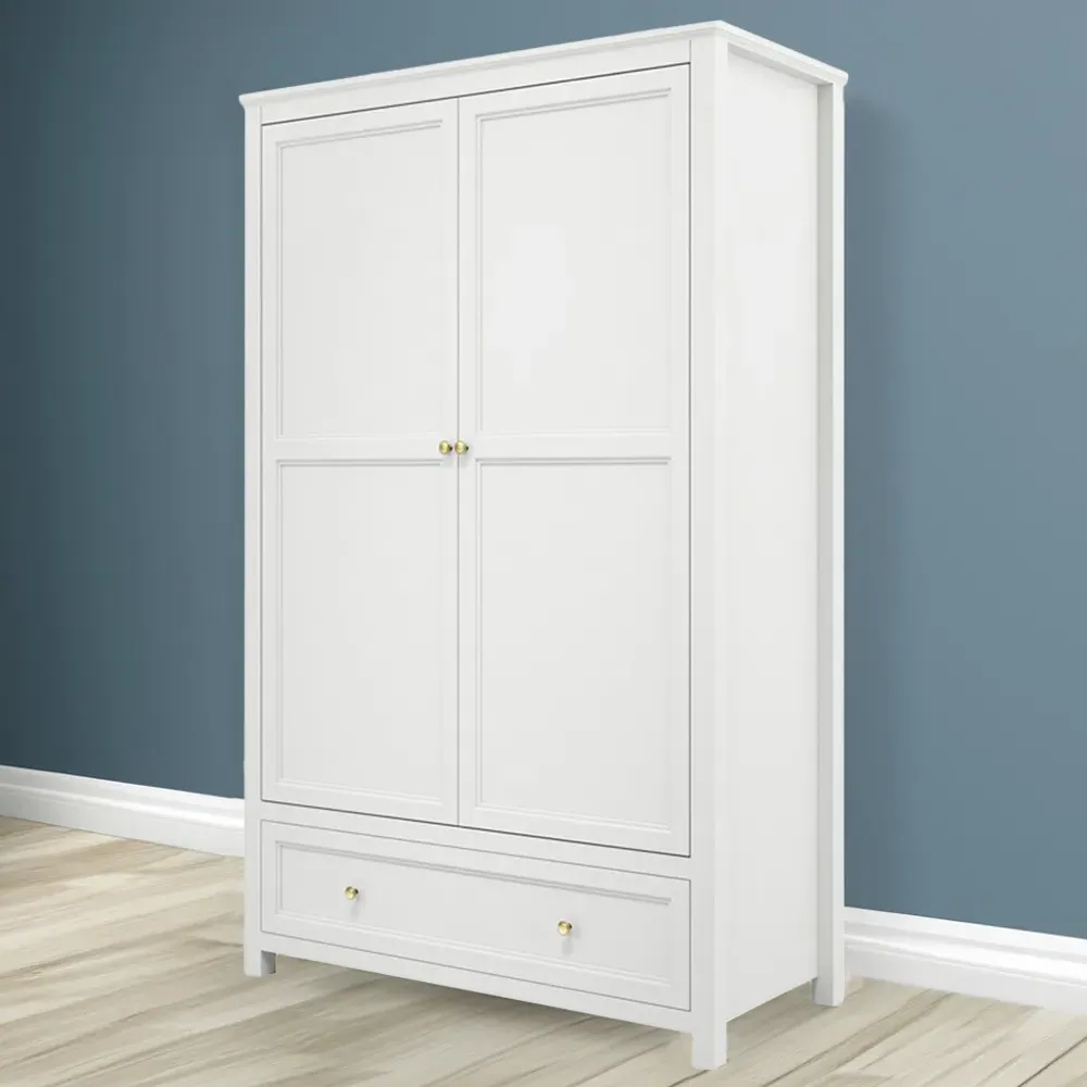 Ives 2 Door Single Drawer Wardrobe - White