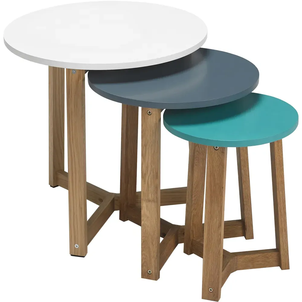 Jasper Solid Oak Nest of Tables Set of 3 - Multi