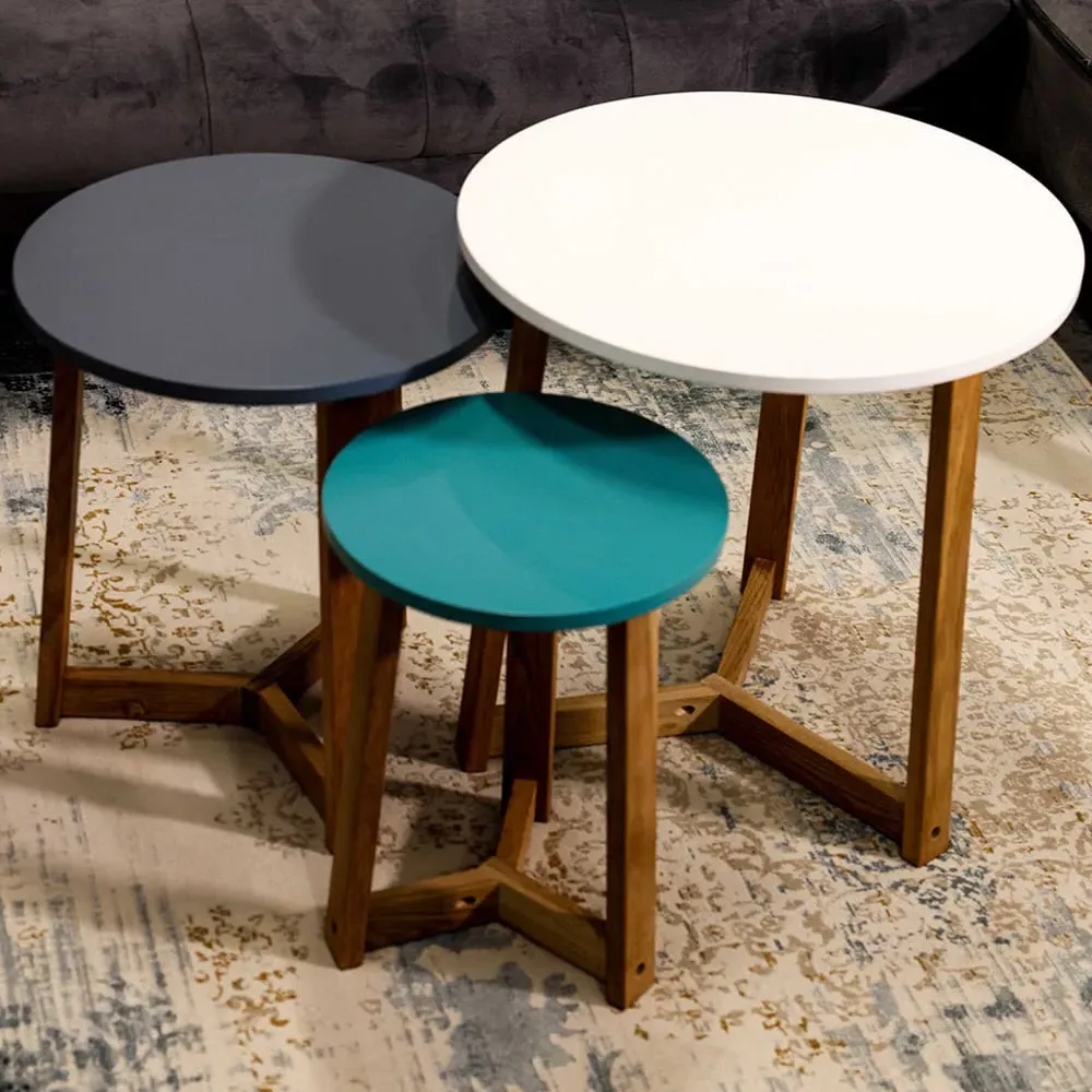 Jasper Solid Oak Nest of Tables Set of 3 - Multi image