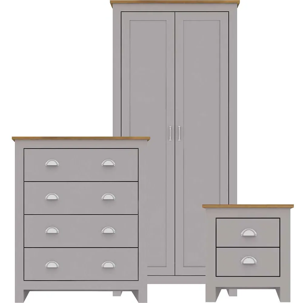 Lancaster 3 Piece Bedroom Furniture Set - Grey, Oak Effect