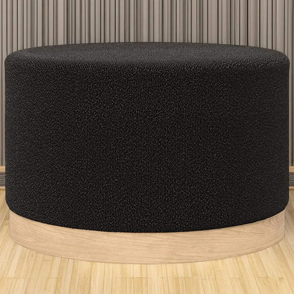 Lara Large Pouffe - Black, Boucle Fabric image