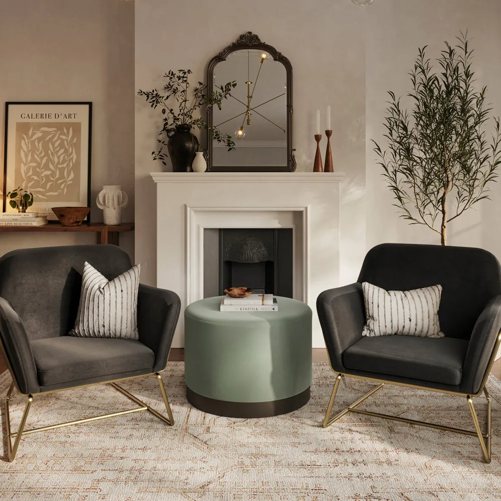 Lara Large Pouffe - Sage, Velvet