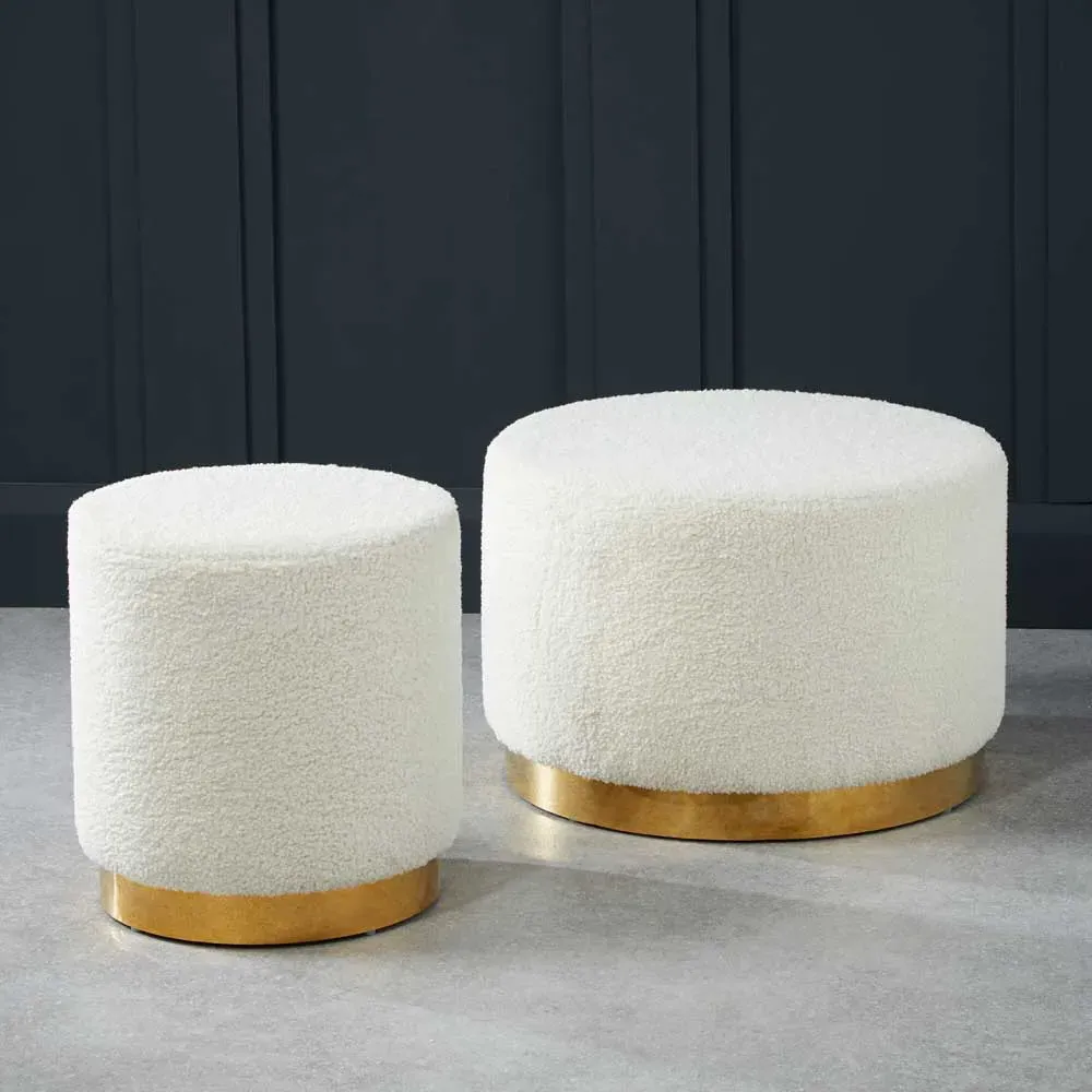 Lara Large Pouffe - White, Boucle Fabric