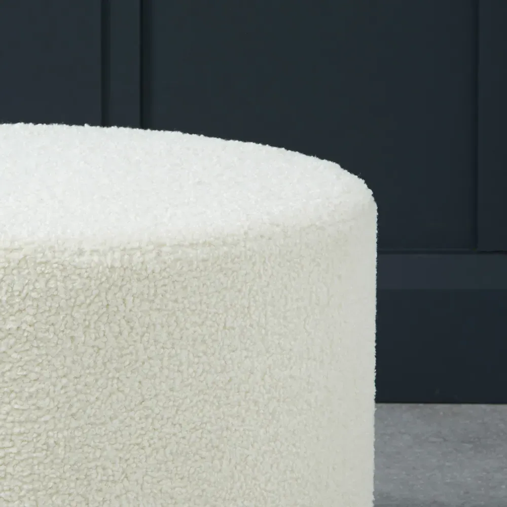 Lara Large Pouffe - White, Boucle Fabric