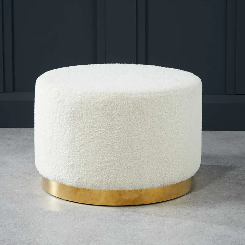 Lara Large Pouffe - White, Boucle Fabric