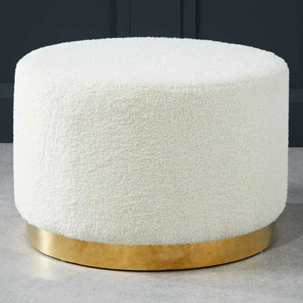 Lara Large Pouffe - White, Boucle Fabric