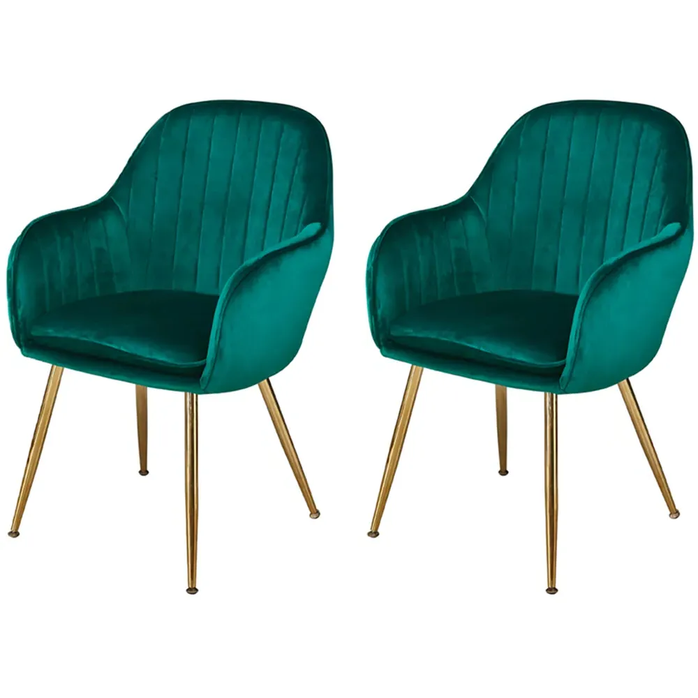 Lara Set of 2 Dining Chairs - Forest Green, Velvet