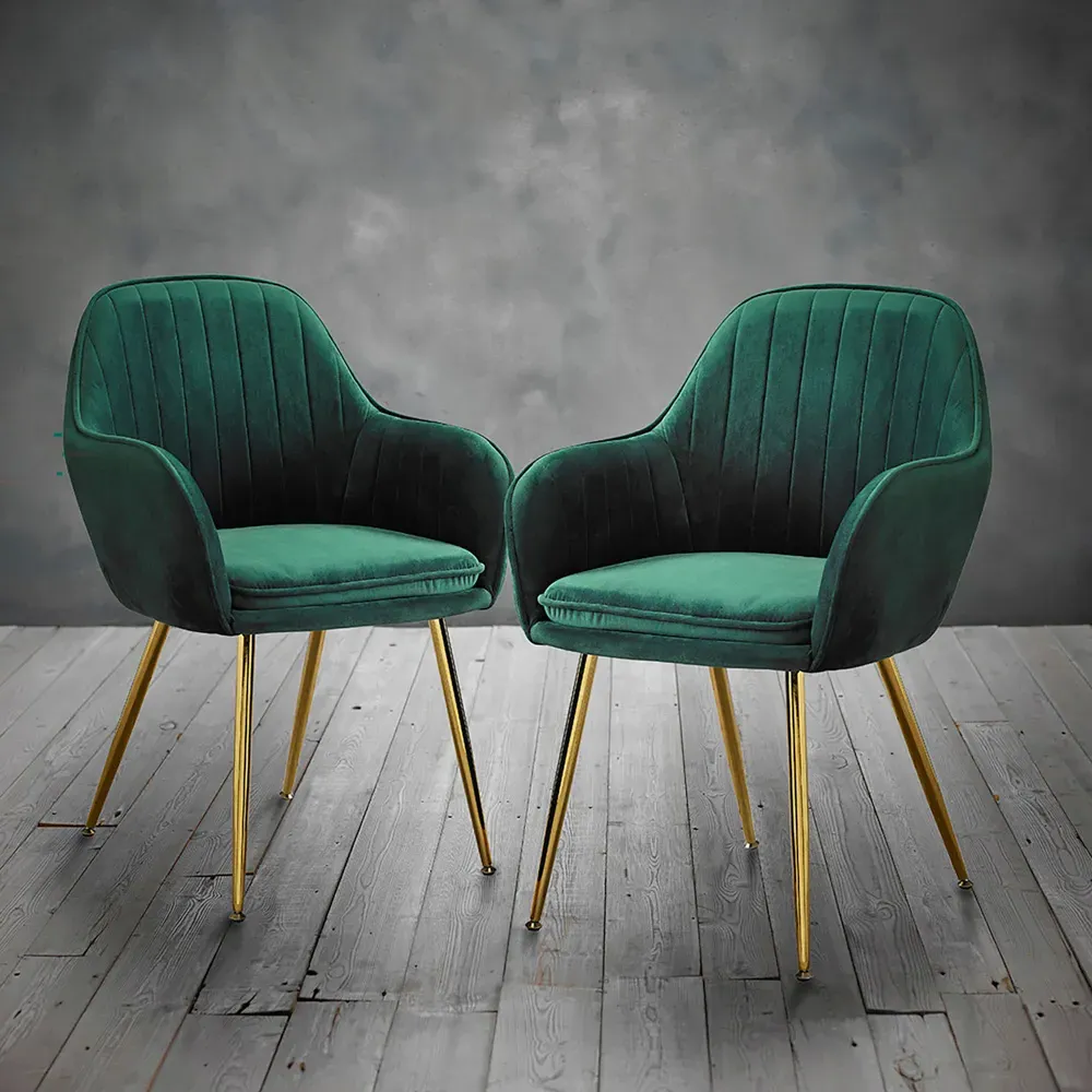 Lara Set of 2 Dining Chairs - Forest Green, Velvet