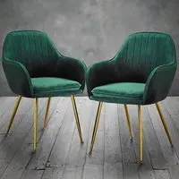 Lara Set of 2 Dining Chairs - Forest Green, Velvet