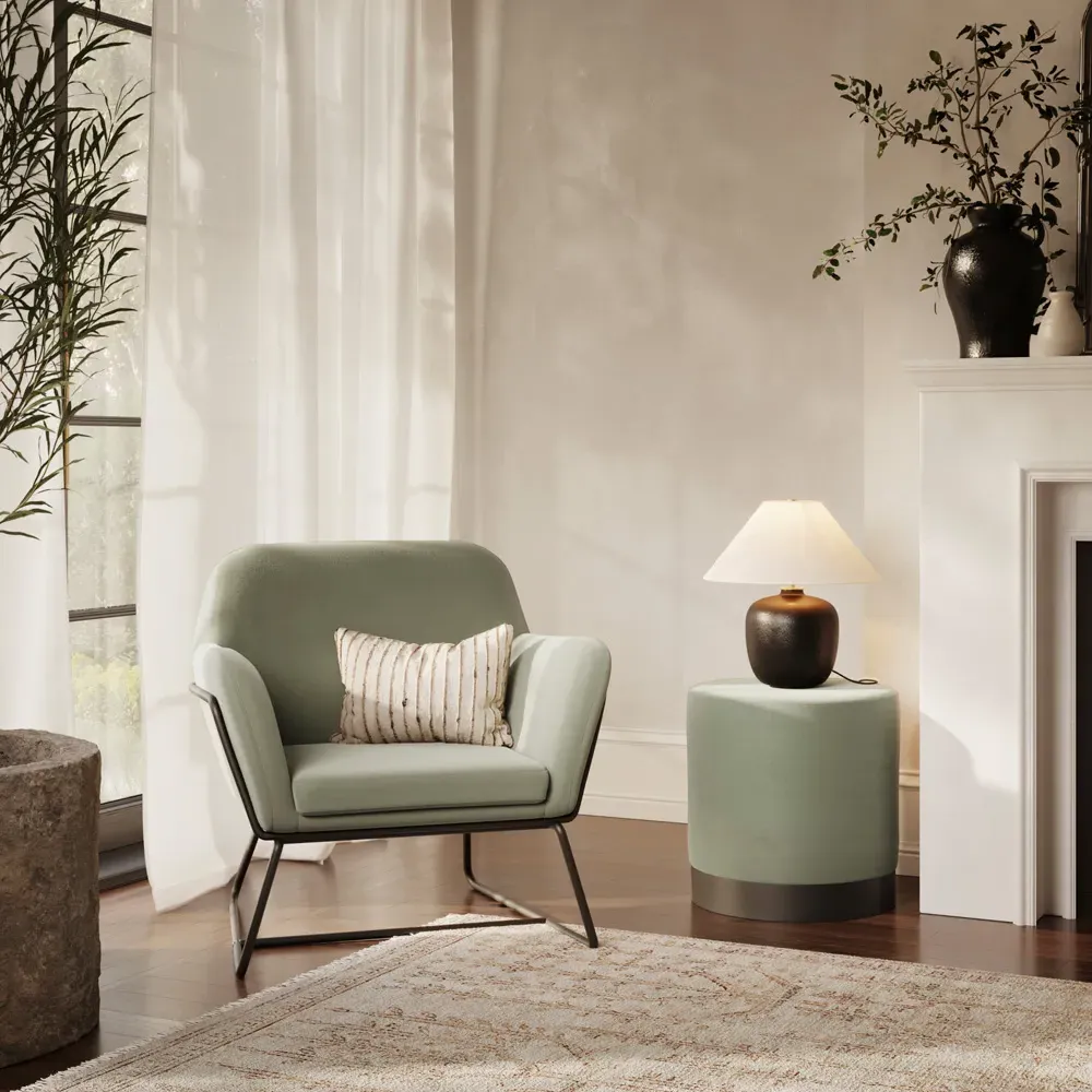 Lara Small Pouffe - Sage, Velvet