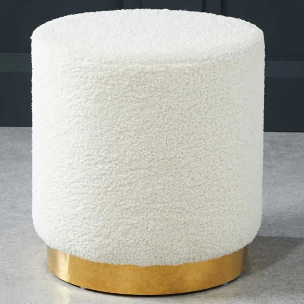 Lara Small Pouffe - White, Boucle Fabric image